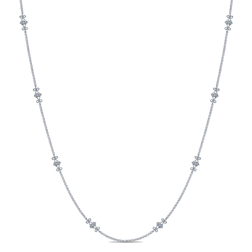 14K White Gold Openwork Diamond Station Necklace