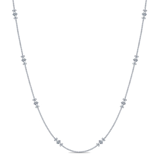 Gabriel - 14K White Gold Openwork Diamond Station Necklace