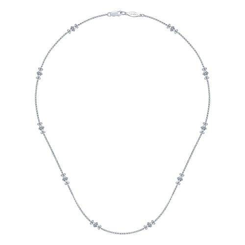 14K White Gold Openwork Diamond Station Necklace