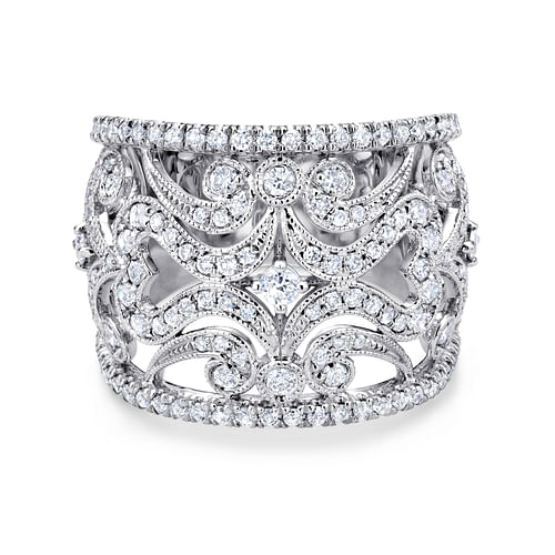 14K White Gold Openwork Diamond Wide Band Ring