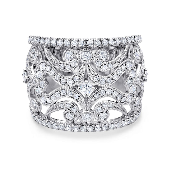 Gabriel - 14K White Gold Openwork Diamond Wide Band Ring