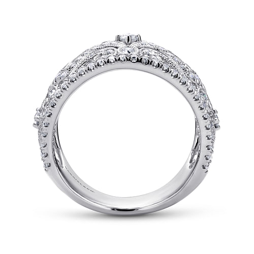 14K White Gold Openwork Diamond Wide Band Ring