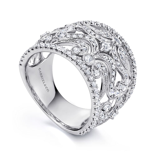 14K White Gold Openwork Diamond Wide Band Ring