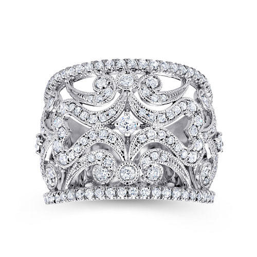 14K White Gold Openwork Diamond Wide Band Ring