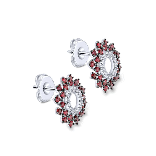 14K White Gold Openwork Diamond and Ruby Stud Earrings