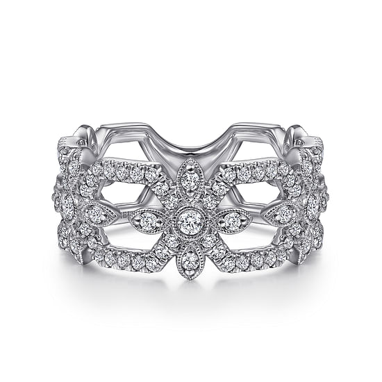 Gabriel - 14K White Gold Openwork Hexagonal Diamond Ring