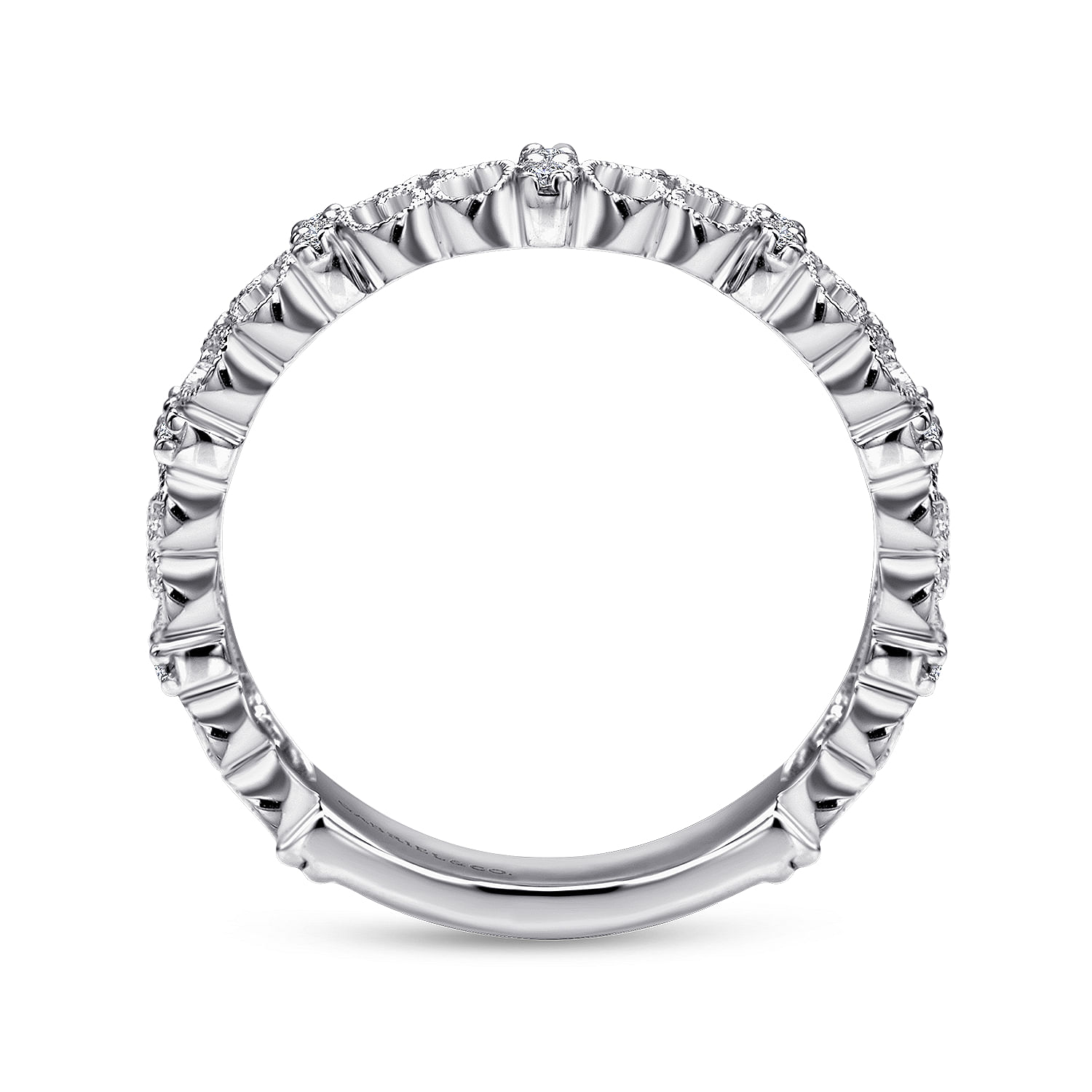 14K White Gold Ornate Milgrain Diamond Ring