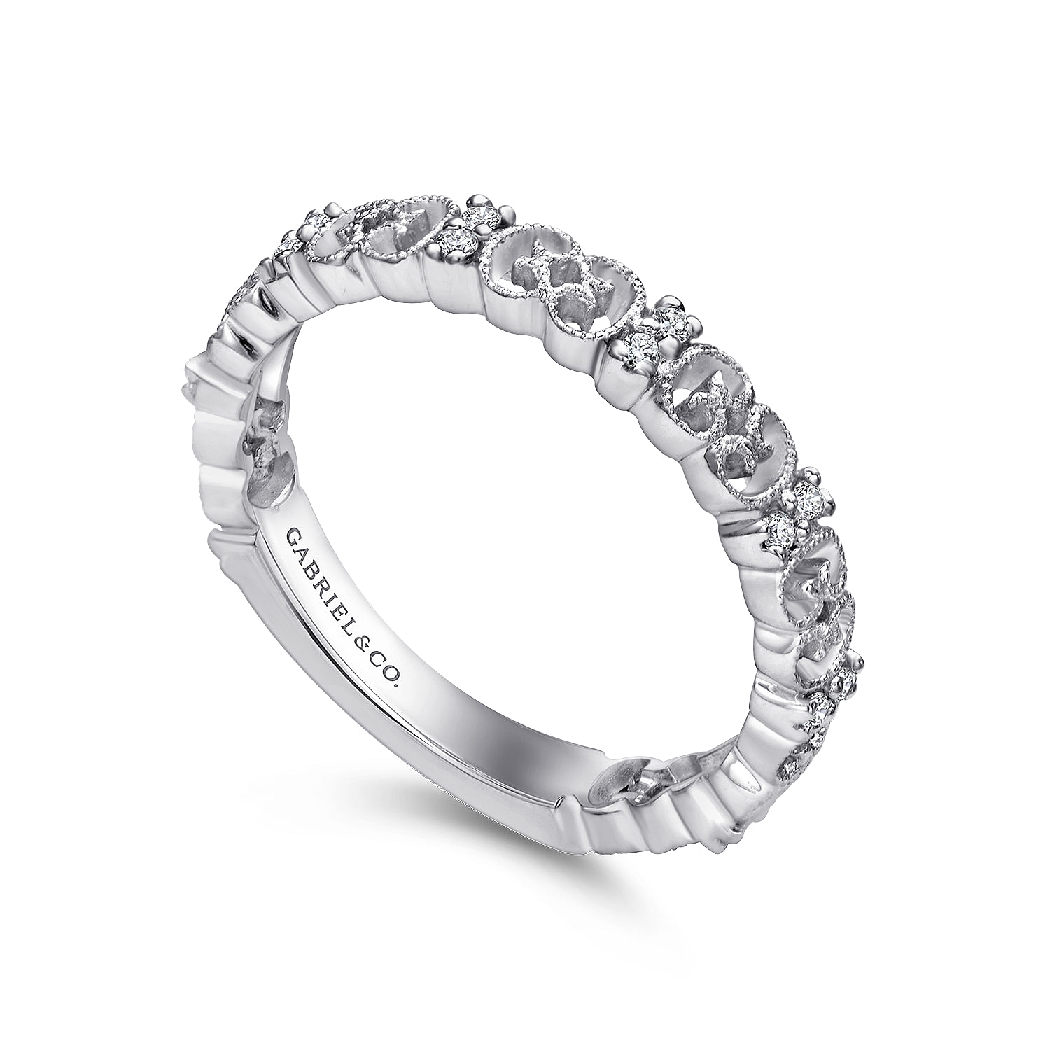 14K White Gold Ornate Milgrain Diamond Ring