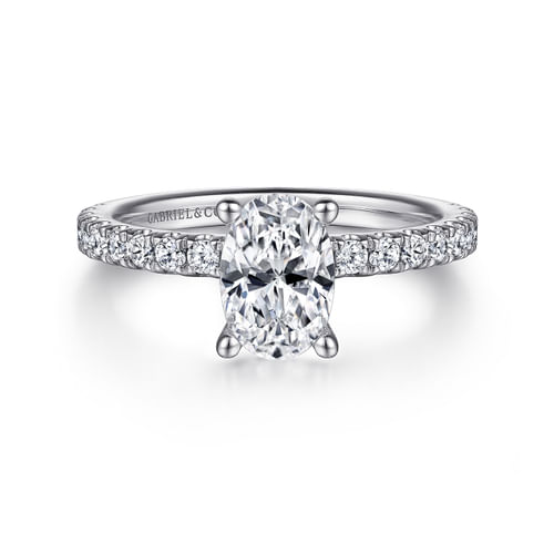 14K White Gold Oval  Diamond Engagement Ring