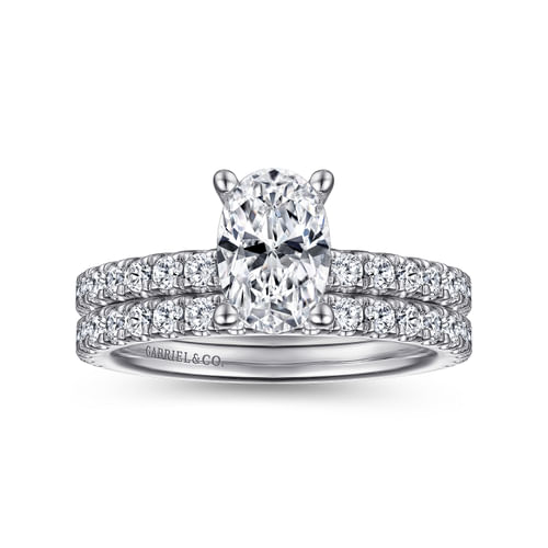 14K White Gold Oval  Diamond Engagement Ring