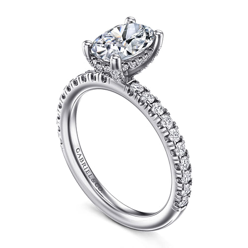 14K White Gold Oval  Diamond Engagement Ring