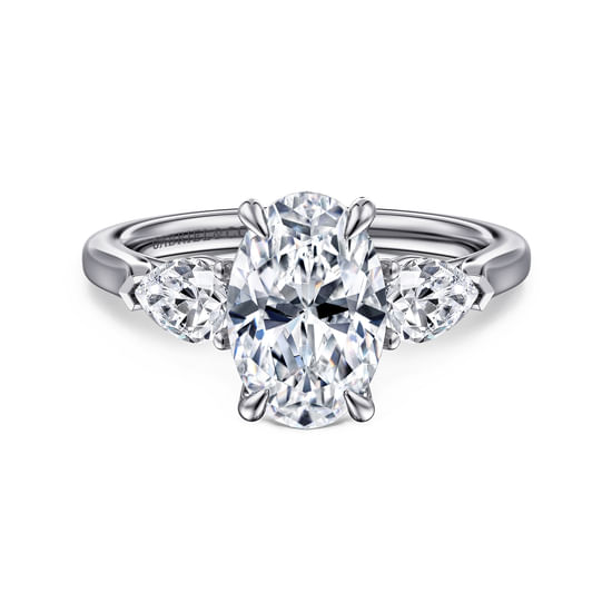 Gabriel - 14K White Gold Oval 3 Stone Diamond Engagement Ring