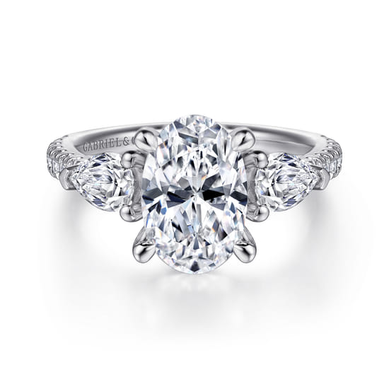 Gabriel - 14K White Gold Oval 3 Stone Diamond Engagement Ring
