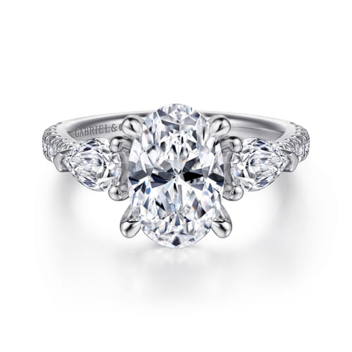 14K White Gold Oval 3 Stone Diamond Engagement Ring 14K White Gold Oval 3 Stone Diamond Engagement Ring