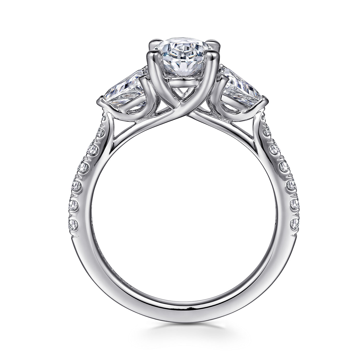 14K White Gold Oval 3 Stone Diamond Engagement Ring