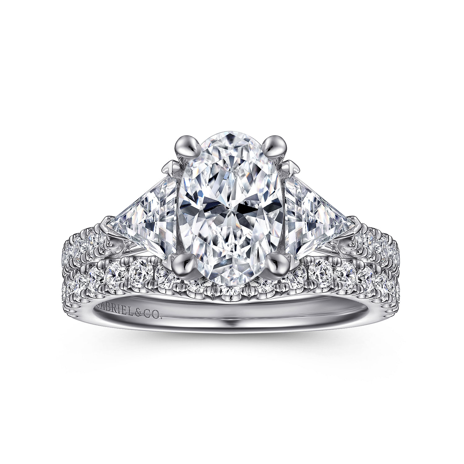 14K White Gold Oval 3 Stone Diamond Engagement Ring