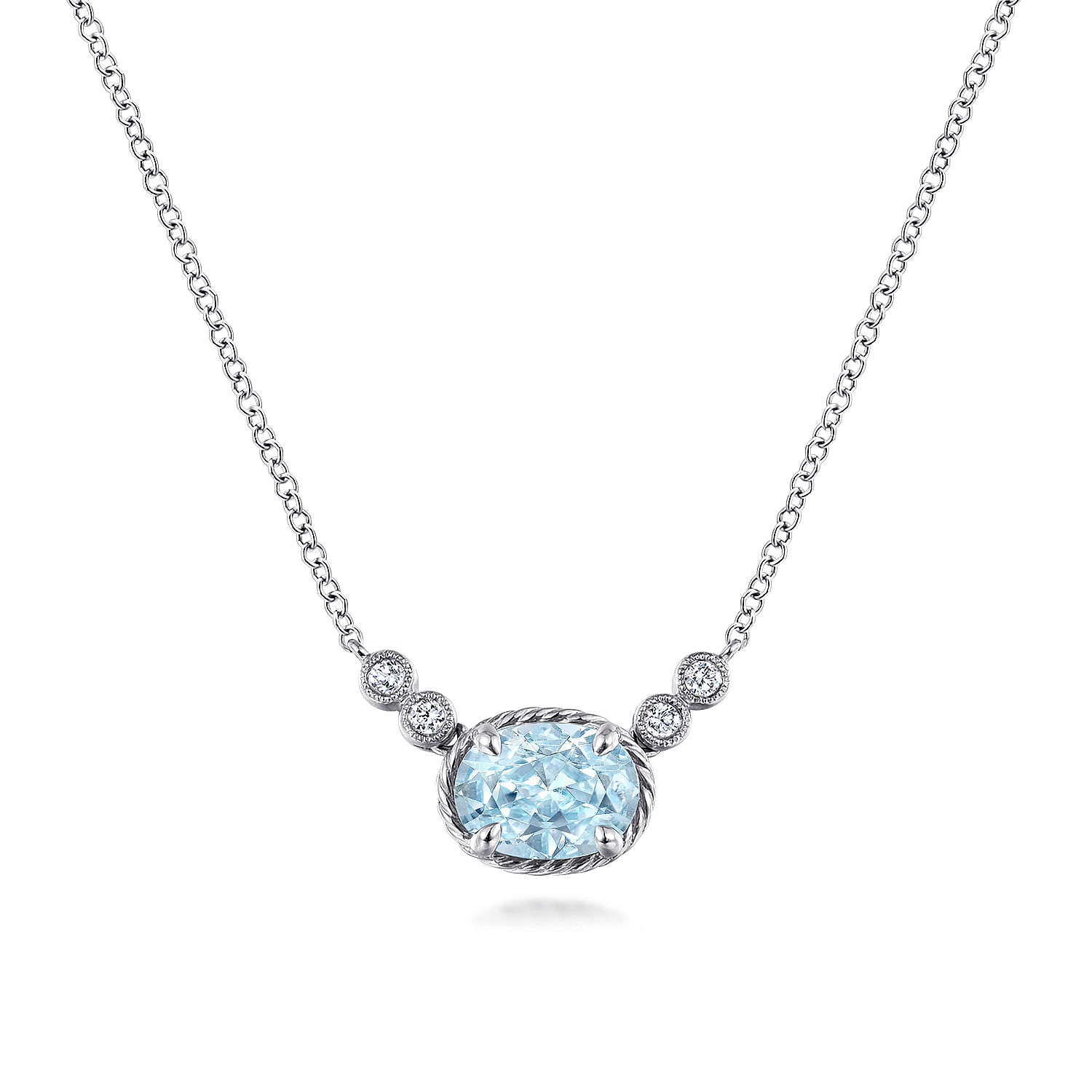 Gabriel - 14K White Gold Oval Aquamarine Pendant Necklace with Diamond Accents