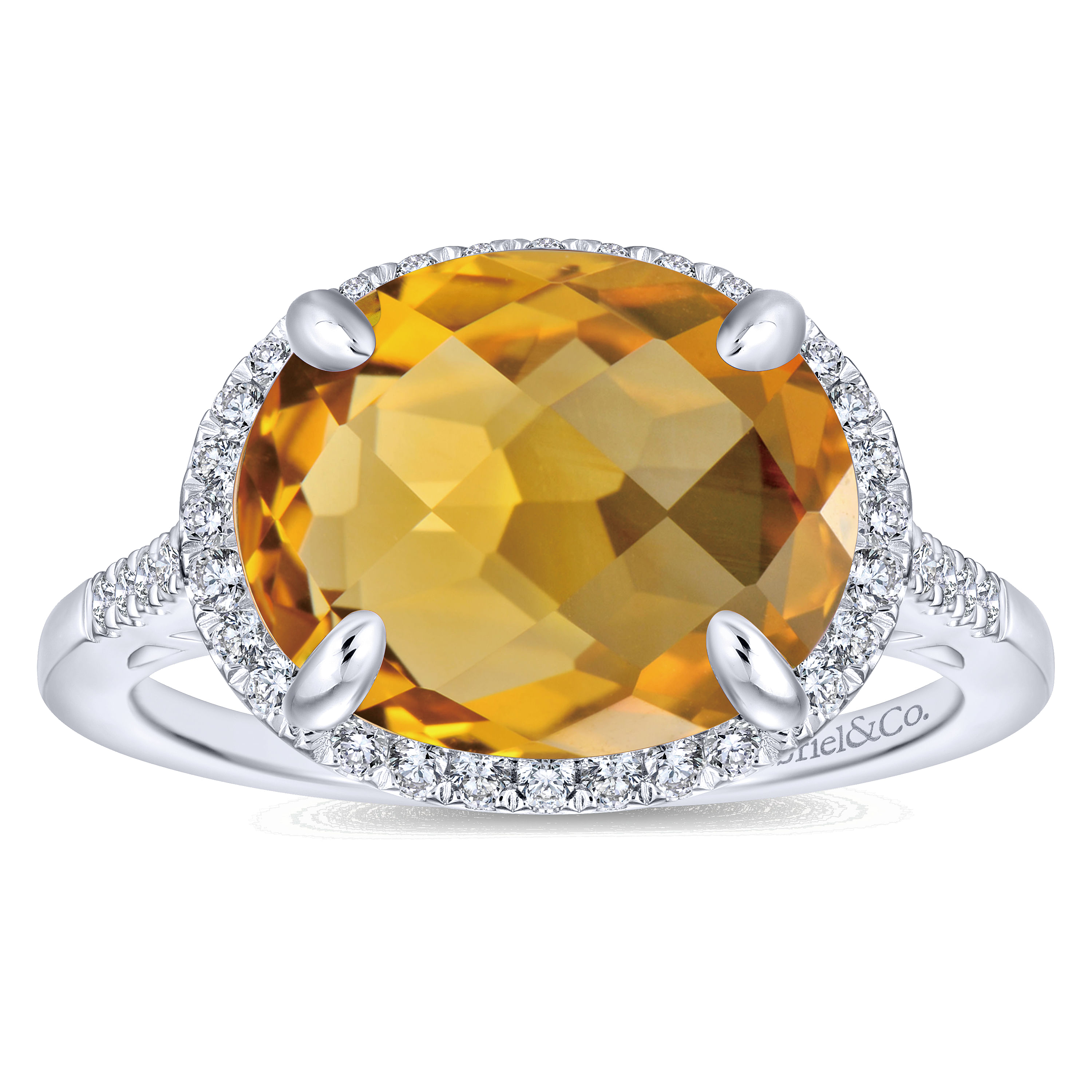 14K White Gold Oval Citrine and Diamond Halo Ring