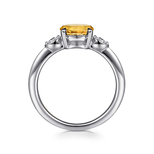 14K White Gold Oval Citrine and Diamond Promise Ring