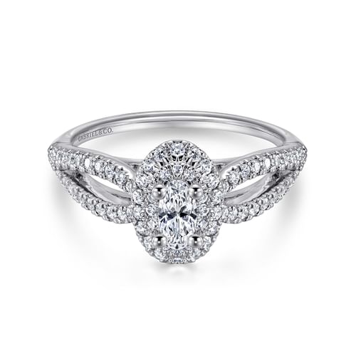 14K White Gold Oval Complete Diamond Engagement Ring