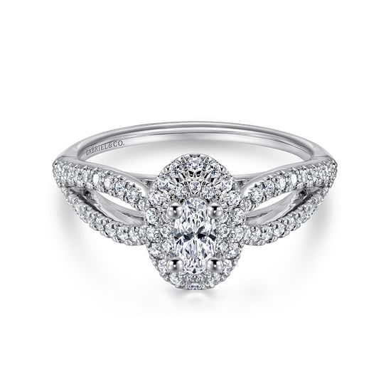 Gabriel - 14K White Gold Oval Complete Diamond Engagement Ring