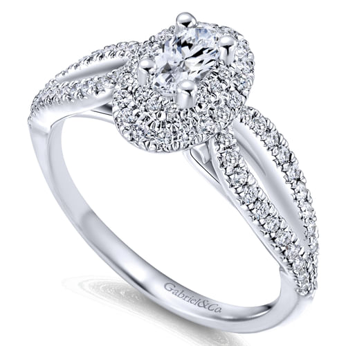 14K White Gold Oval Complete Diamond Engagement Ring