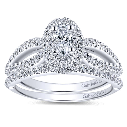 14K White Gold Oval Complete Diamond Engagement Ring