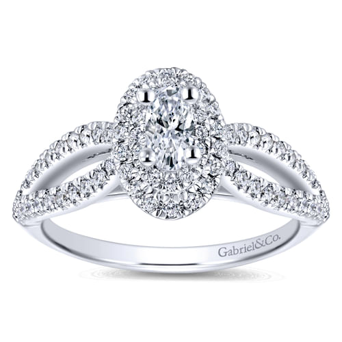 14K White Gold Oval Complete Diamond Engagement Ring