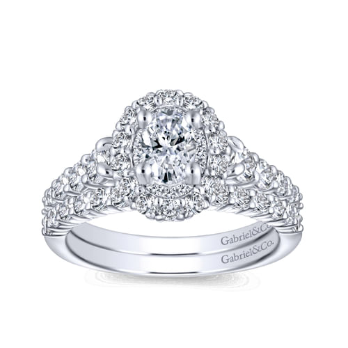 14K White Gold Oval Complete Diamond Engagement Ring