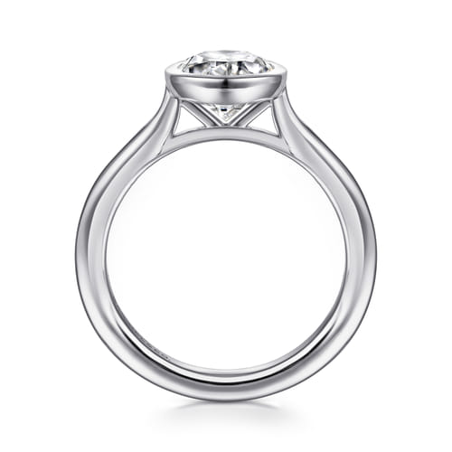 14K White Gold Oval Cut Bezel Set Solitaire Diamond Engagement Ring