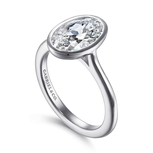 14K White Gold Oval Cut Bezel Set Solitaire Diamond Engagement Ring