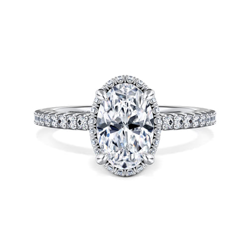 14K White Gold Oval Cut Hidden Halo Diamond Engagement Ring