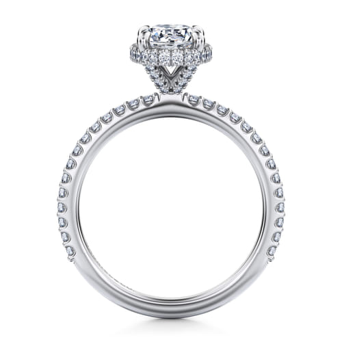 14K White Gold Oval Cut Hidden Halo Diamond Engagement Ring