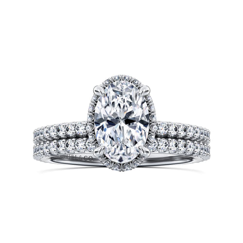 14K White Gold Oval Cut Hidden Halo Diamond Engagement Ring