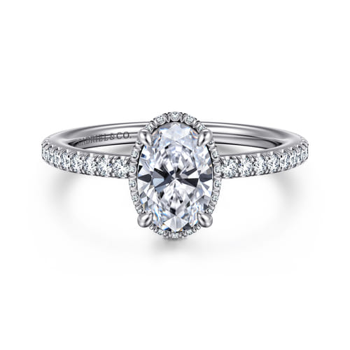14K White Gold Oval Cut Hidden Halo Diamond Engagement Ring