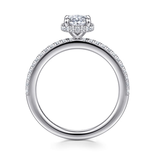 14K White Gold Oval Cut Hidden Halo Diamond Engagement Ring