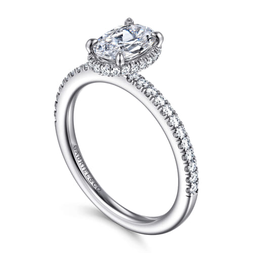 14K White Gold Oval Cut Hidden Halo Diamond Engagement Ring