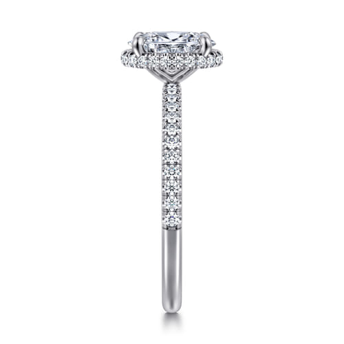 14K White Gold Oval Cut Hidden Halo Diamond Engagement Ring