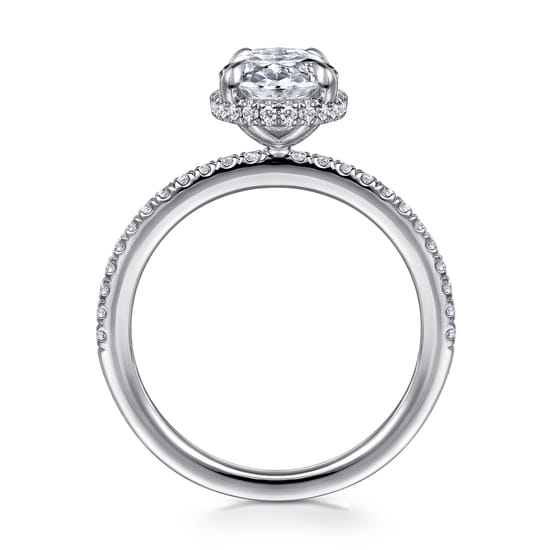 14K White Gold Oval Cut Hidden Halo Diamond Engagement Ring angle 2