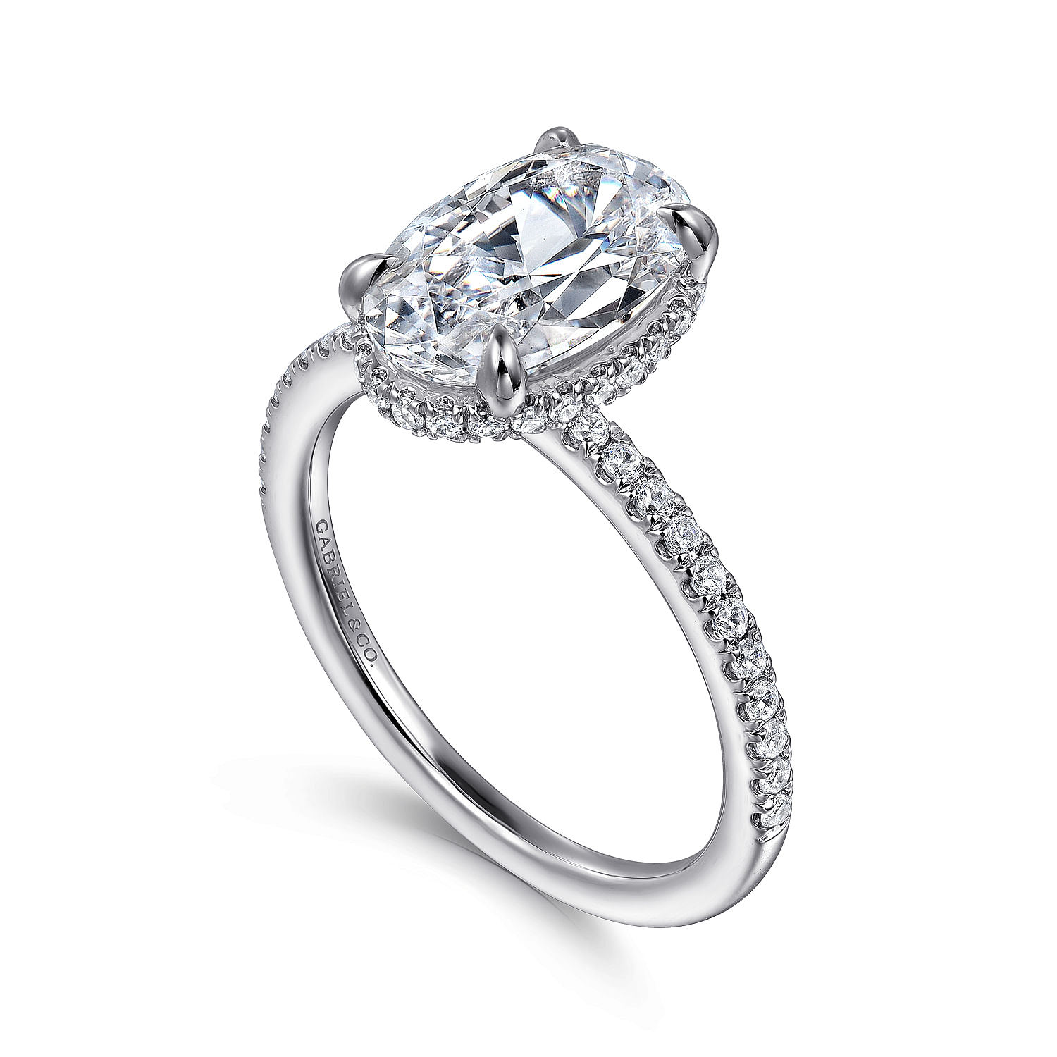 14K White Gold Oval Cut Hidden Halo Diamond Engagement Ring