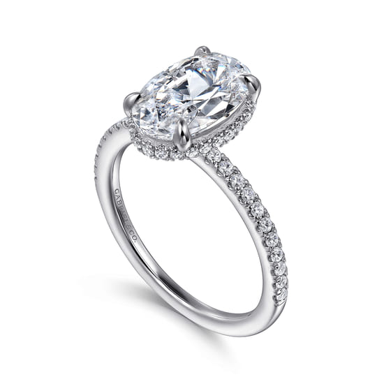 14K White Gold Oval Cut Hidden Halo Diamond Engagement Ring angle 3