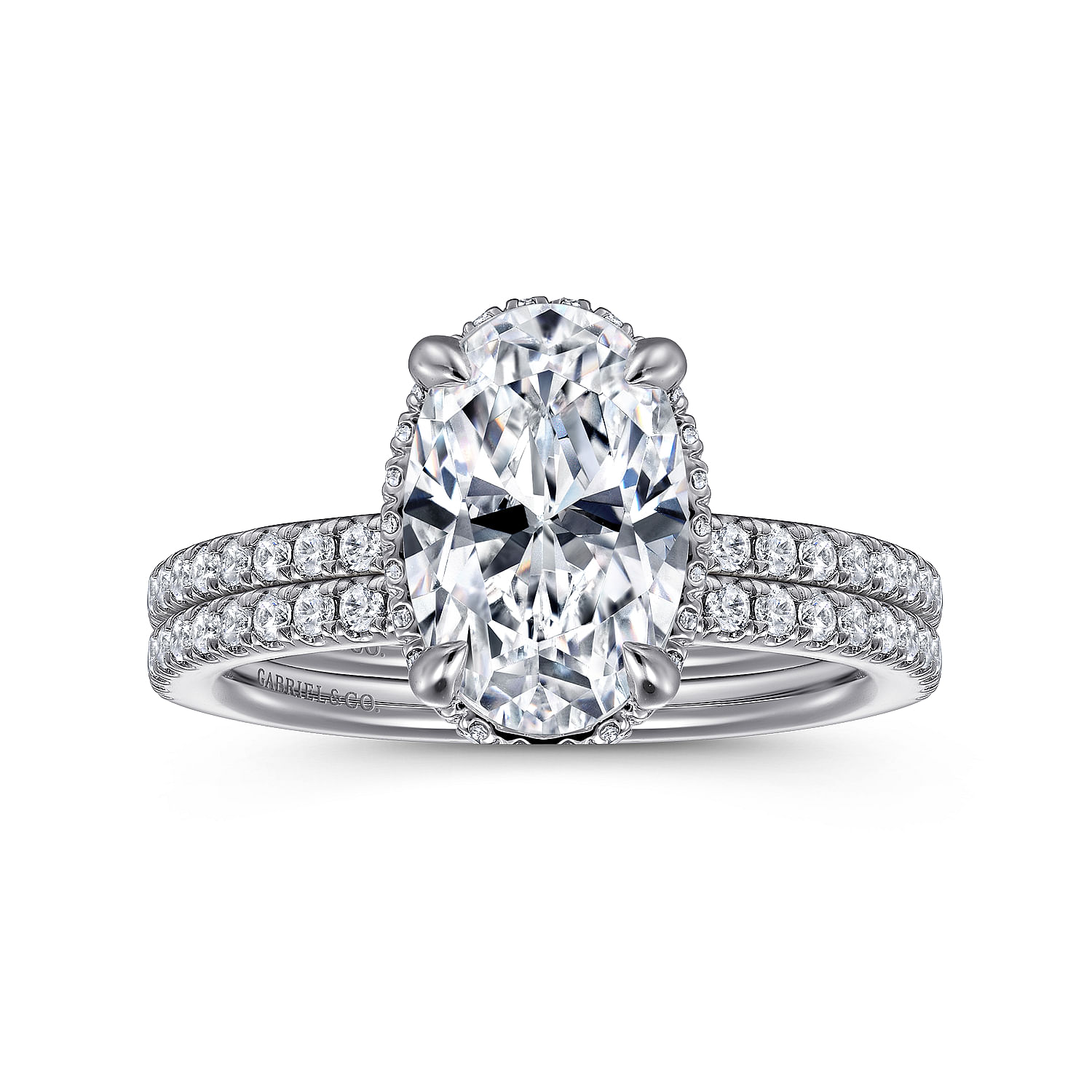 14K White Gold Oval Cut Hidden Halo Diamond Engagement Ring