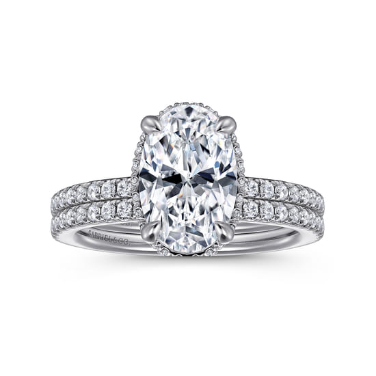 14K White Gold Oval Cut Hidden Halo Diamond Engagement Ring angle 4