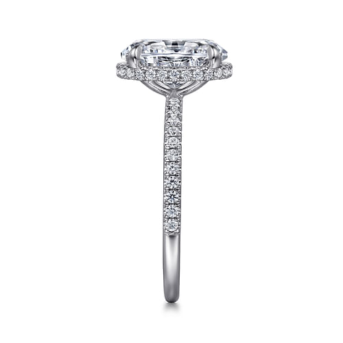 14K White Gold Oval Cut Hidden Halo Diamond Engagement Ring