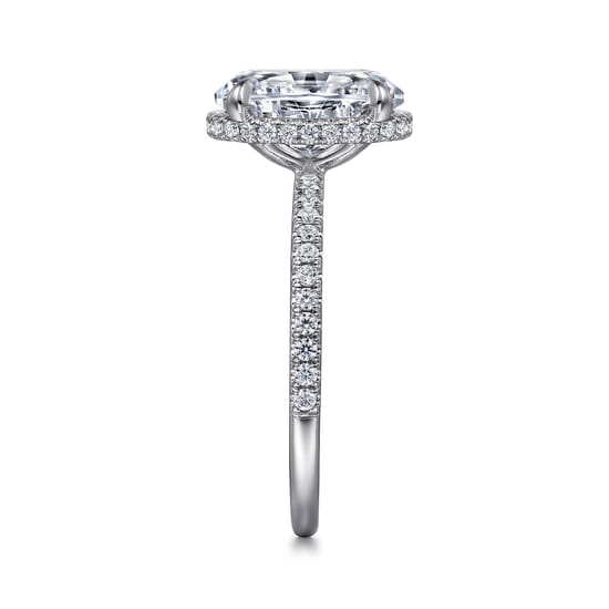 14K White Gold Oval Cut Hidden Halo Diamond Engagement Ring angle 5