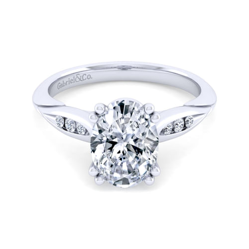 14K White Gold Oval Diamond Channel Set Engagement Ring