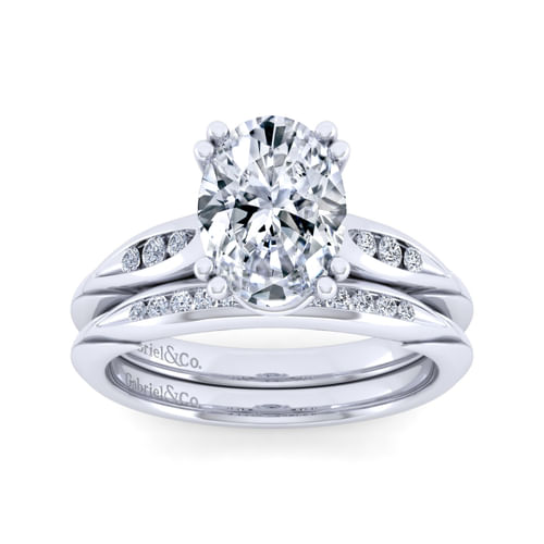 14K White Gold Oval Diamond Channel Set Engagement Ring