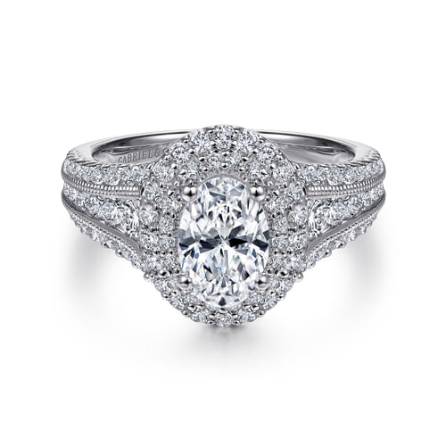 14K White Gold Oval Diamond Channel Set Engagement Ring