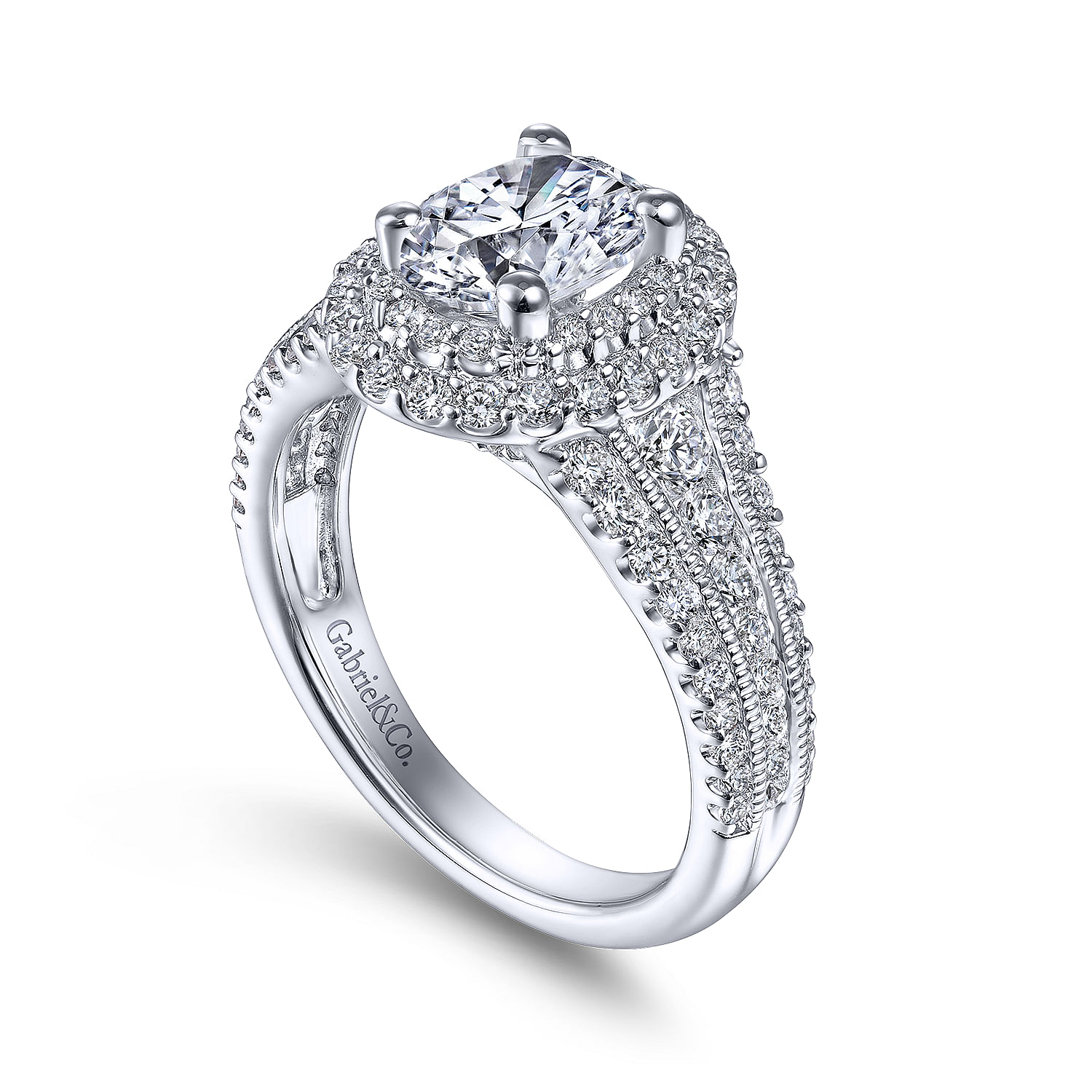 14K White Gold Oval Diamond Channel Set Engagement Ring