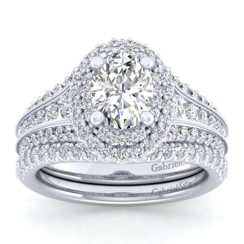 14K White Gold Oval Diamond Channel Set Engagement Ring